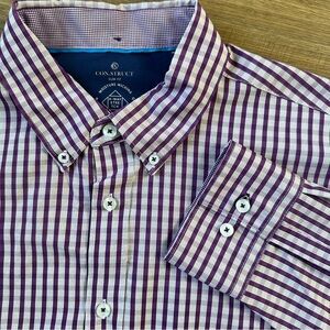 Construct‎ Shirt Men XL Purple Check Performance 4 Way Stretch Flip Cuff Button